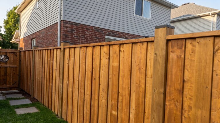 Freshly installed cedar fence, clean job site, GTA backyard