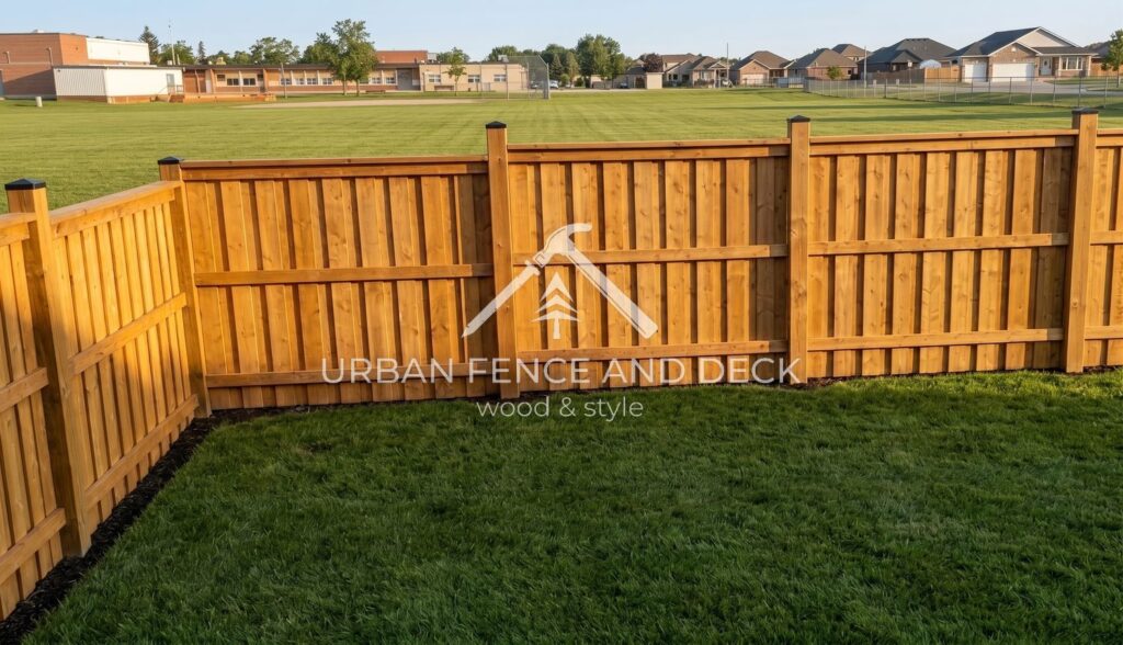 Freshly built fence with a tidy, clean job site