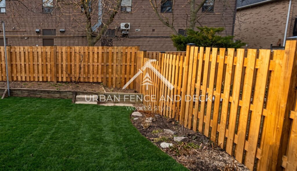 Backyard fence running along a property line