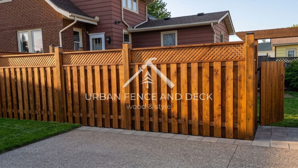 Wood fence with a matching swing gate